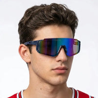Strix | Blue/Green/Texture Large Full Rim Shield Sports Sunglasses for Men & Women [UV-protected]