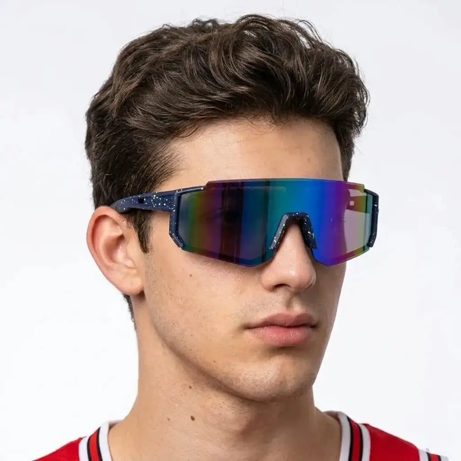 Strix | Blue/Green/Texture Large Full Rim Shield Sports Sunglasses for Men & Women [UV-protected]