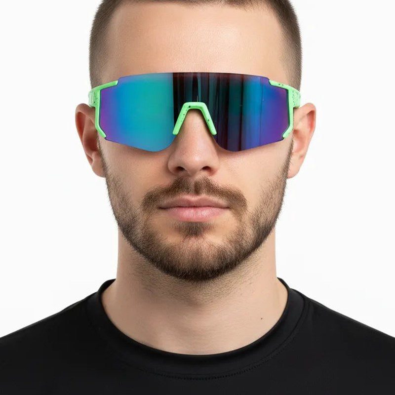 Strix Green / Black / Texture Large Full Rim Shield Sports Sunglasses for Men & Women — Hashtag Eyewears
