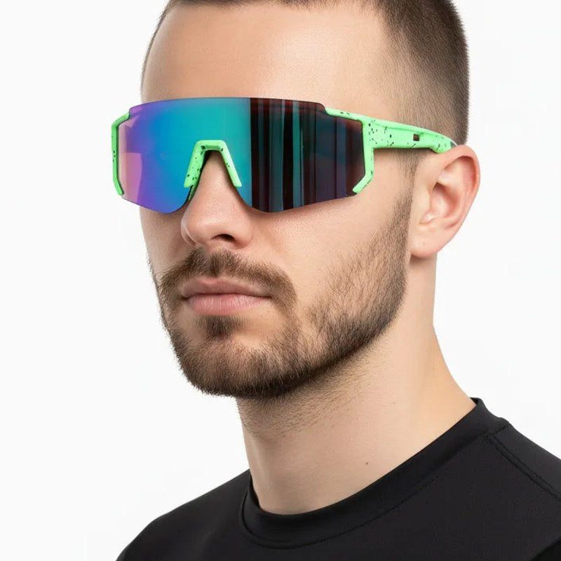 Strix Green / Black / Texture Large Full Rim Shield Sports Sunglasses for Men & Women — Hashtag Eyewears