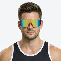 Strix | Red/ Black/ Texture Large Full Rim Shield Sports Sunglasses for Men & Women [UV-protected]