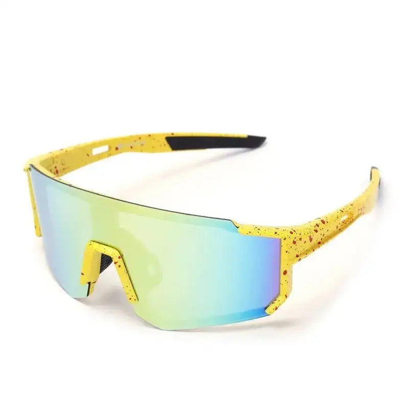 Strix | Yellow/Red/Texture Large Full Rim Shield Sports Sunglasses for Men & Women [UV-protected]