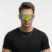 Strix | Yellow/Red/Texture Large Full Rim Shield Sports Sunglasses for Men & Women [UV-protected]