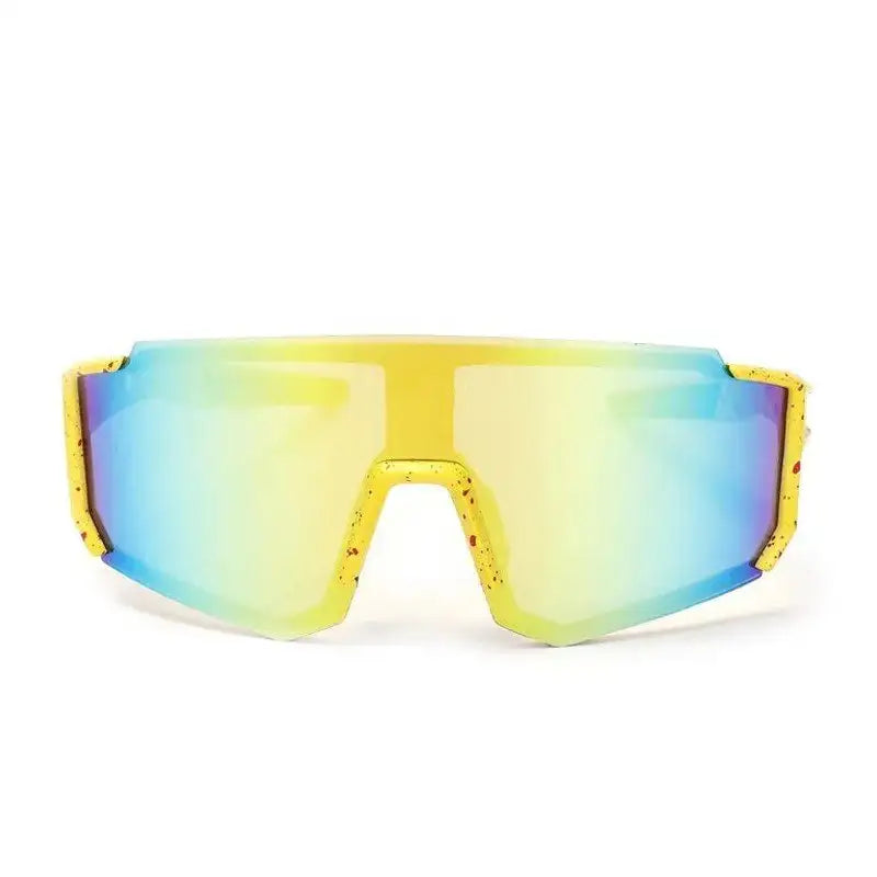 Strix | Yellow/Red/Texture Large Full Rim Shield Sports Sunglasses for Men & Women [UV-protected]