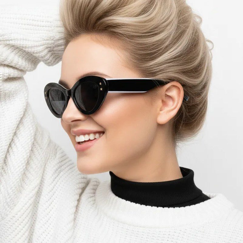 Sunshades Black & White Medium Full Rim Cateye Sunglasses for Men & Women — Hashtag Eyewears