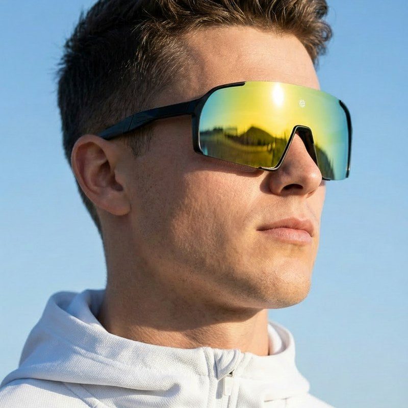 Swift Black Large Full Rim Visor Sports Sunglasses for Men & Women — Hashtag Eyewears