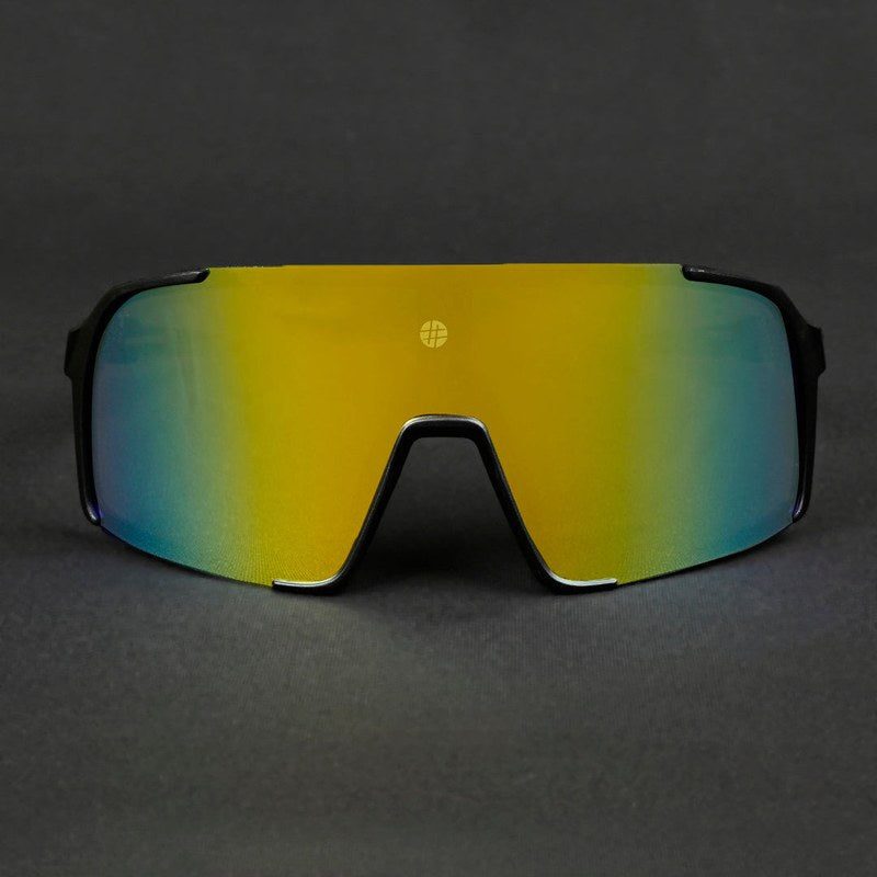Swift | Black Large Full Rim Visor Sports Sunglasses for Men & Women [Mirrored]