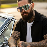 Swift | Cream Large Full Rim Visor Sports Sunglasses for Men & Women [Mirrored]
