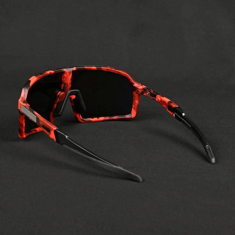 Swift | Red-Black Texture Large Full Rim Visor Sports Sunglasses for Men & Women [Mirrored]