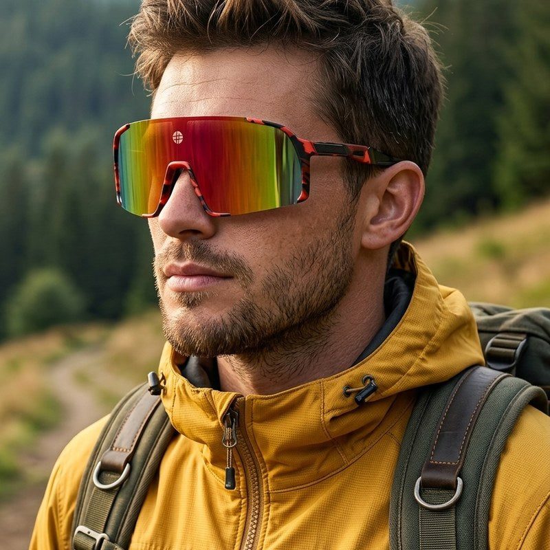 Swift Red-Black Texture Large Full Rim Visor Sports Sunglasses for Men & Women — Hashtag Eyewears