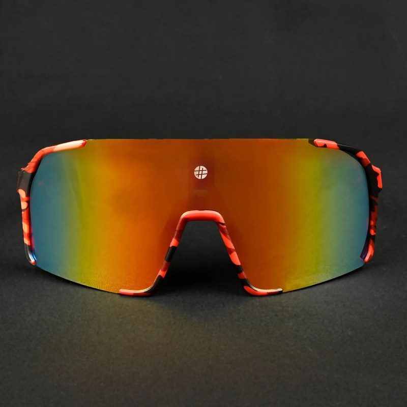 Swift | Red-Black Texture Large Full Rim Visor Sports Sunglasses for Men & Women [Mirrored]