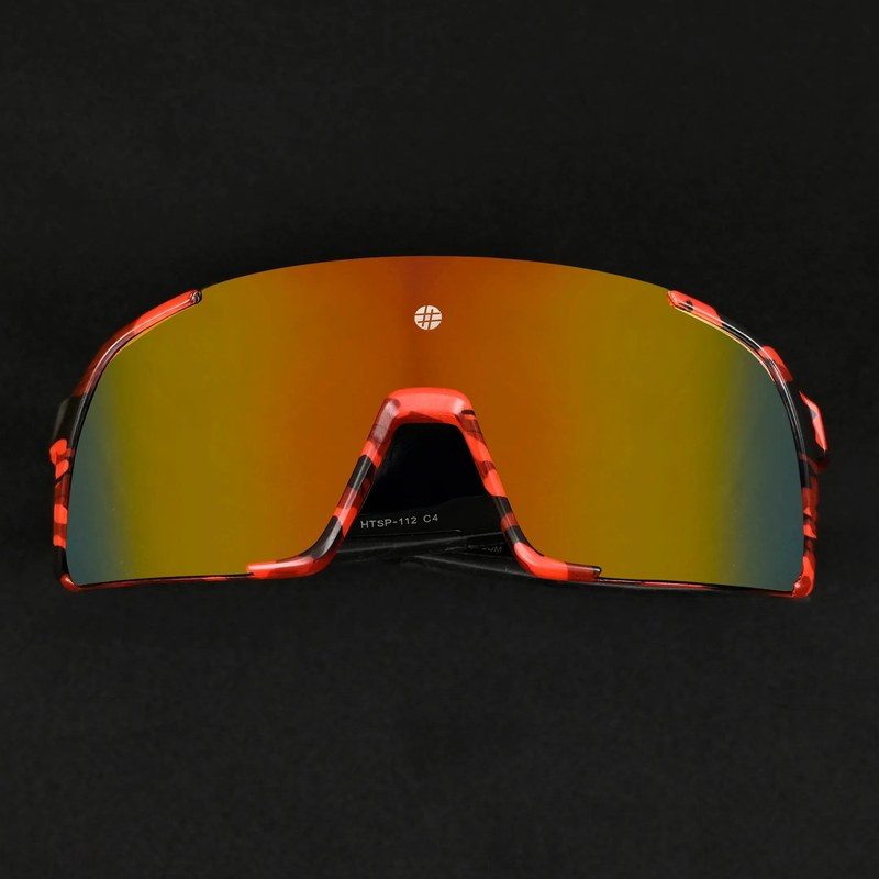 Swift | Red-Black Texture Large Full Rim Visor Sports Sunglasses for Men & Women [Mirrored]