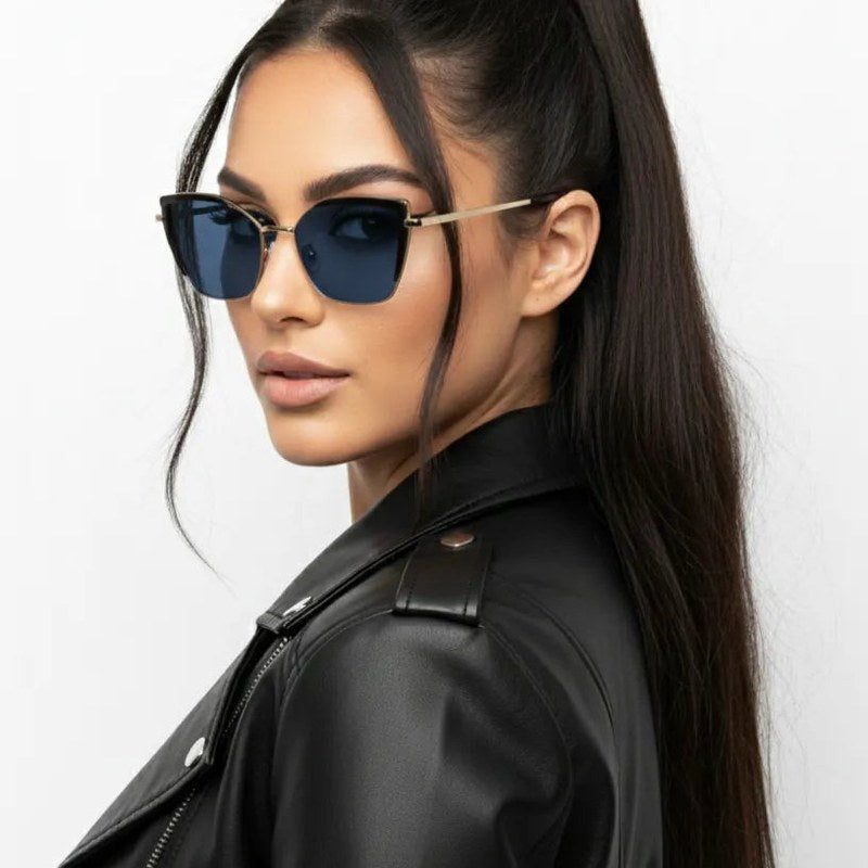 Swit Black & Golden Large Full Rim Cateye Sunglasses for Women — Hashtag Eyewears