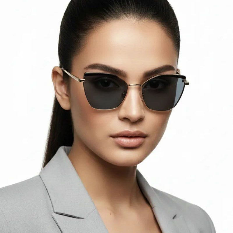 Swit Black, Transparent & Golden Large Full Rim Cateye Sunglasses for Women — Hashtag Eyewears