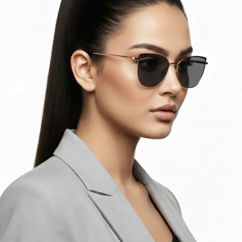 Swit Black, Transparent & Golden Large Full Rim Cateye Sunglasses for Women — Hashtag Eyewears
