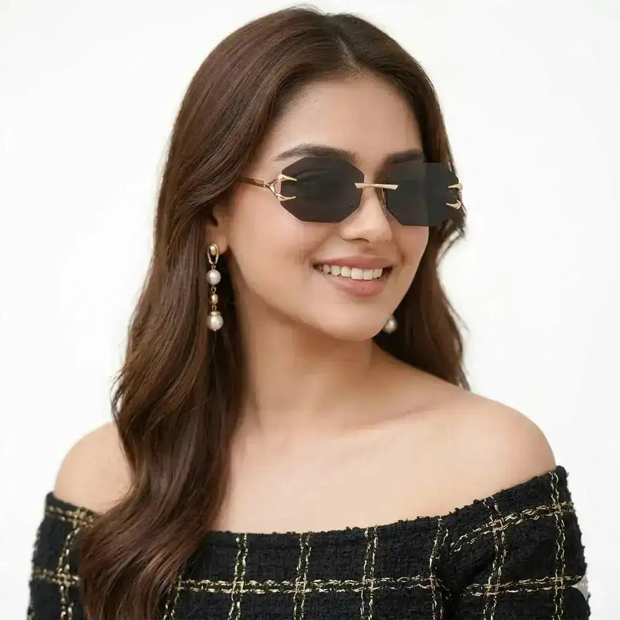 Talon | Black Medium Rim Less Octagon Sunglasses for Men & Women [UV-protected]