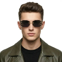 Talon | Black Medium Rim Less Octagon Sunglasses for Men & Women [UV-protected]