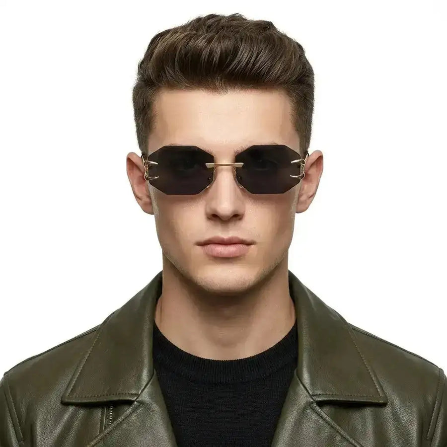 Talon | Black Medium Rim Less Octagon Sunglasses for Men & Women [UV-protected]