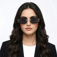 Talon | Black Medium Rim Less Octagon Sunglasses for Men & Women [UV-protected]