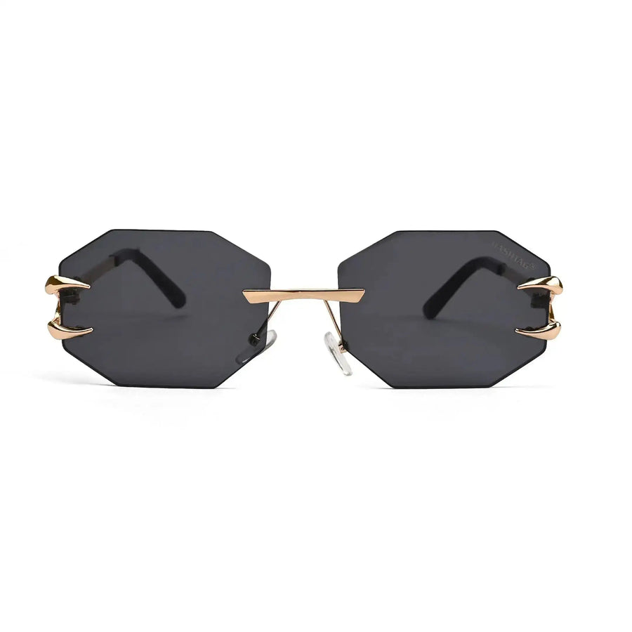 Talon | Black Medium Rim Less Octagon Sunglasses for Men & Women [UV-protected]