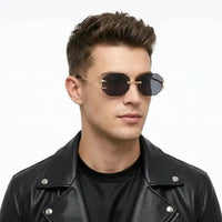 Talon | Black Medium Rim Less Octagon Sunglasses for Men & Women [UV-protected]