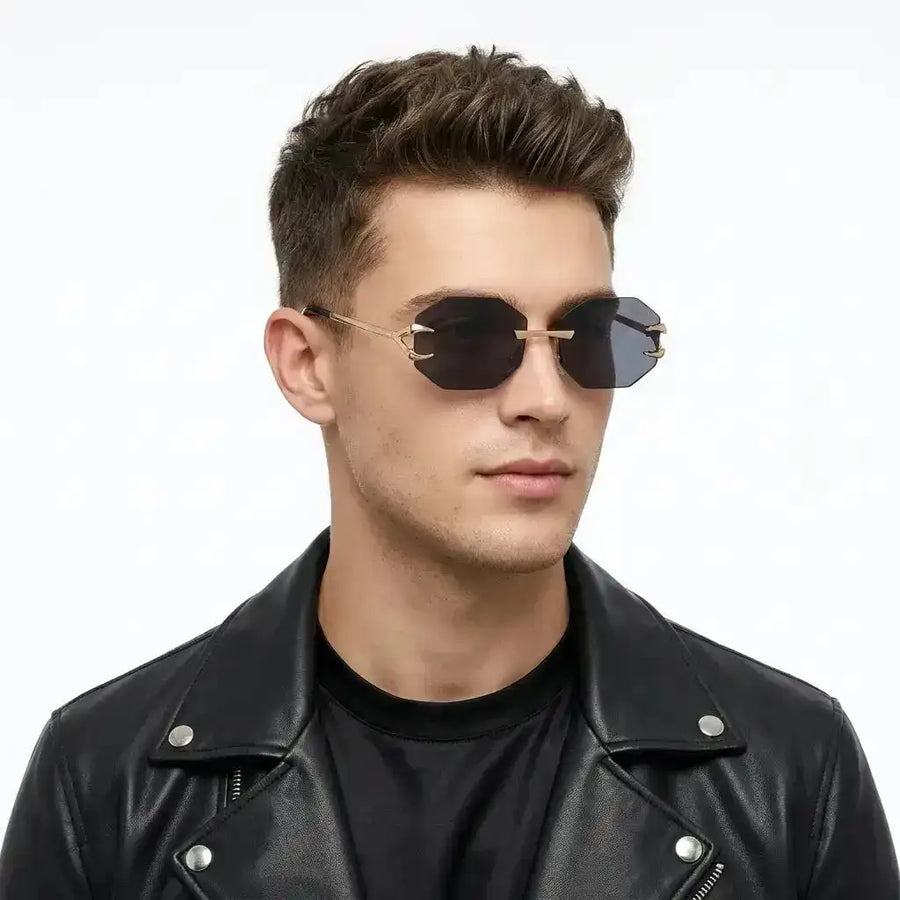 Talon | Black Medium Rim Less Octagon Sunglasses for Men & Women [UV-protected]