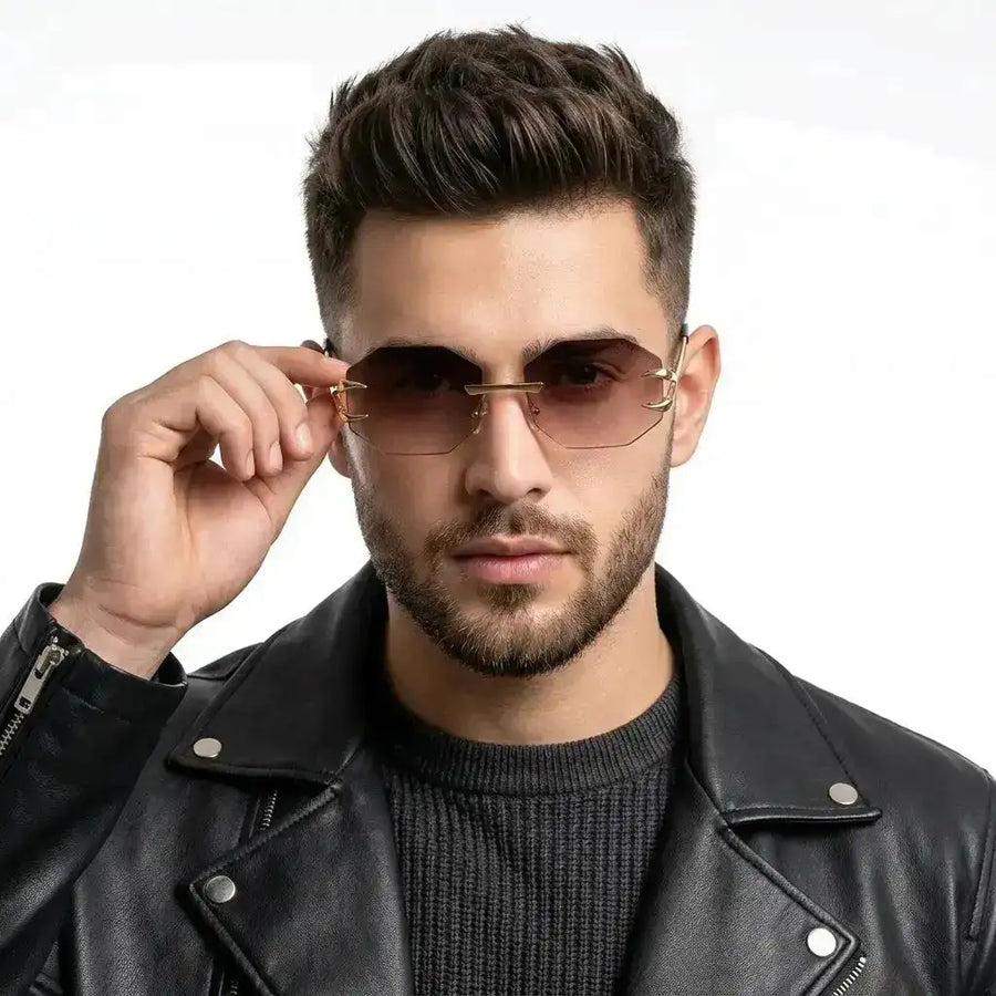 Talon | Gradient Brown Medium Rim Less Octagon Sunglasses for Men & Women [UV-protected]
