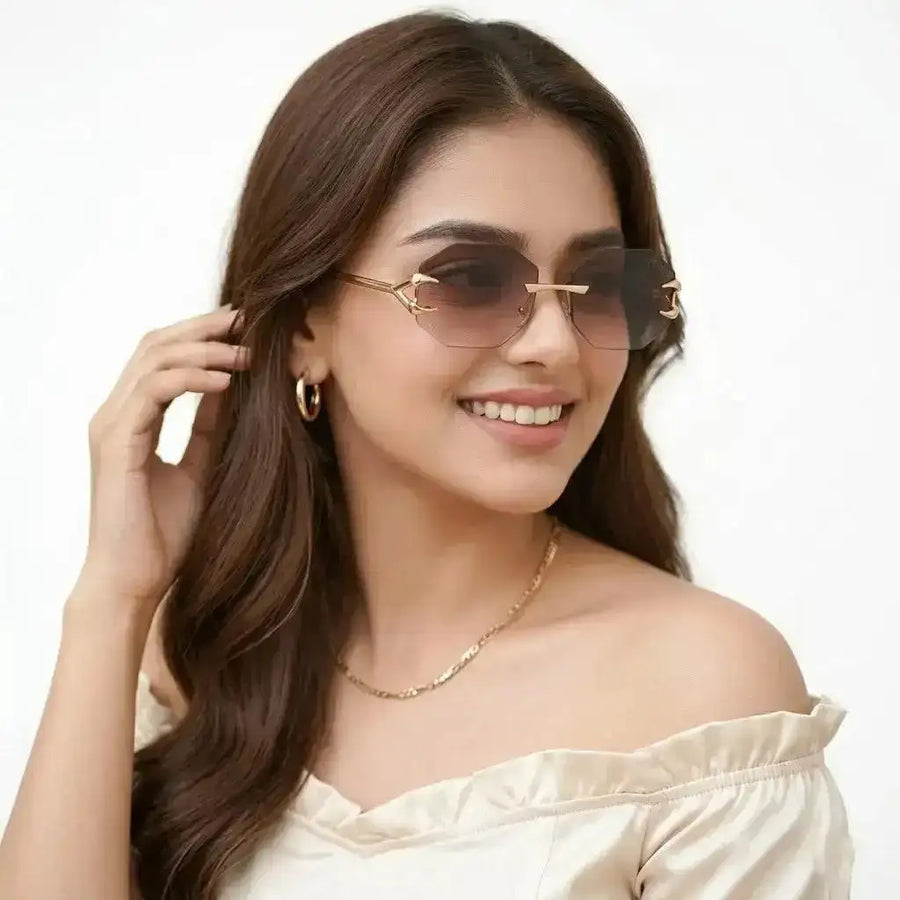 Talon | Gradient Brown Medium Rim Less Octagon Sunglasses for Men & Women [UV-protected]