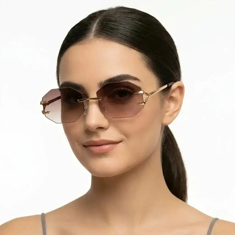 Talon | Gradient Brown Medium Rim Less Octagon Sunglasses for Men & Women [UV-protected]