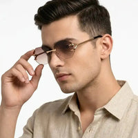 Talon | Gradient Brown Medium Rim Less Octagon Sunglasses for Men & Women [UV-protected]