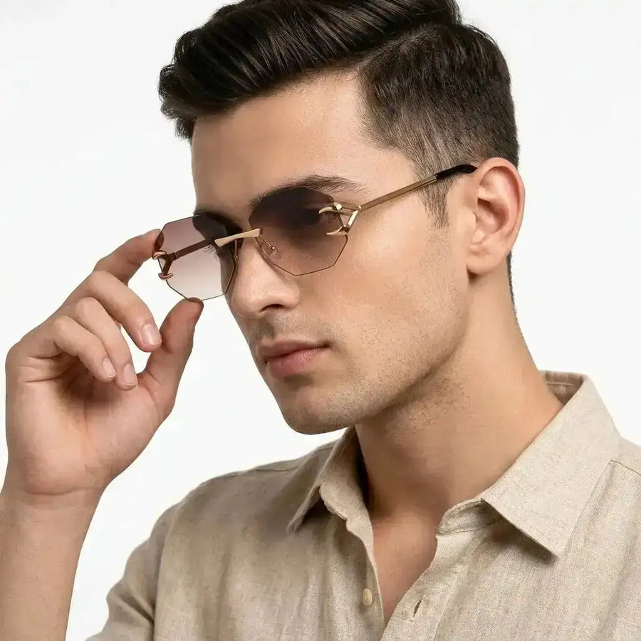 Talon | Gradient Brown Medium Rim Less Octagon Sunglasses for Men & Women [UV-protected]