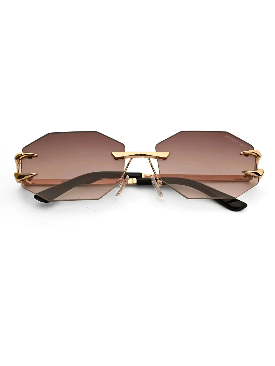 Talon | Gradient Brown Medium Rim Less Octagon Sunglasses for Men & Women [UV-protected]