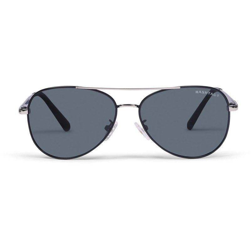 Tessera Silver & Black Medium Full Rim Aviator Sunglasses for Men & Women — Hashtag Eyewears