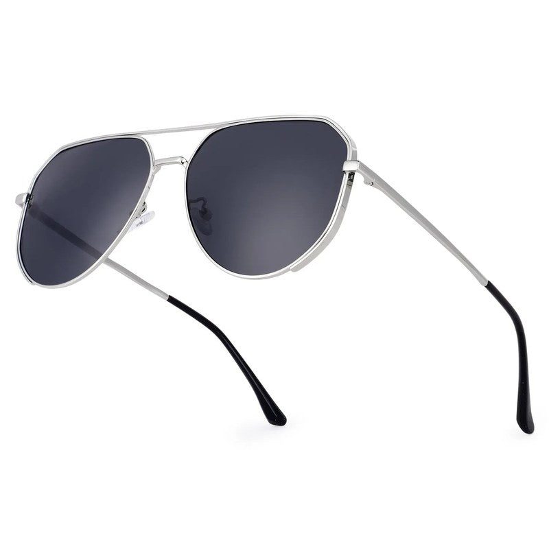 Tesseract Silver Large Full Rim Aviator Sunglasses for Men — Hashtag Eyewears