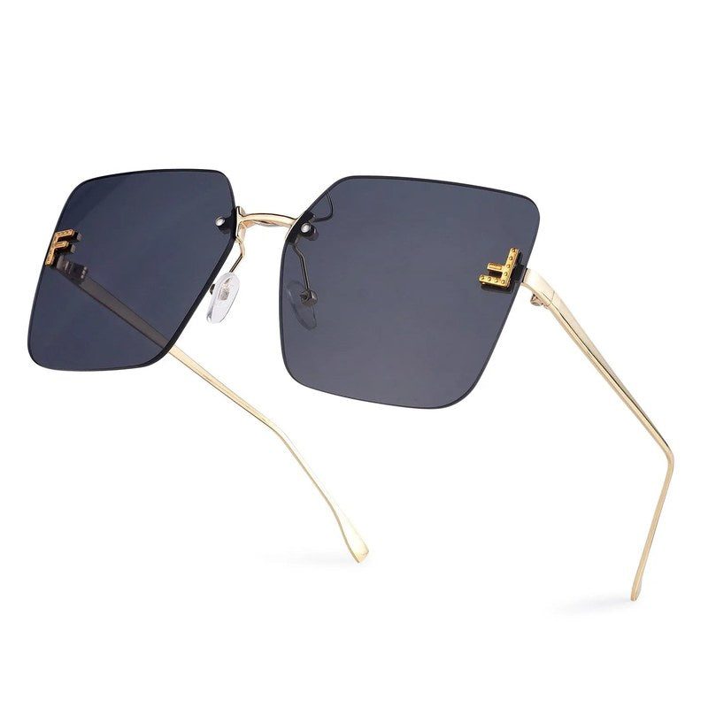 Tesseron Black Small Rim Less Square Sunglasses for Women — Hashtag Eyewears