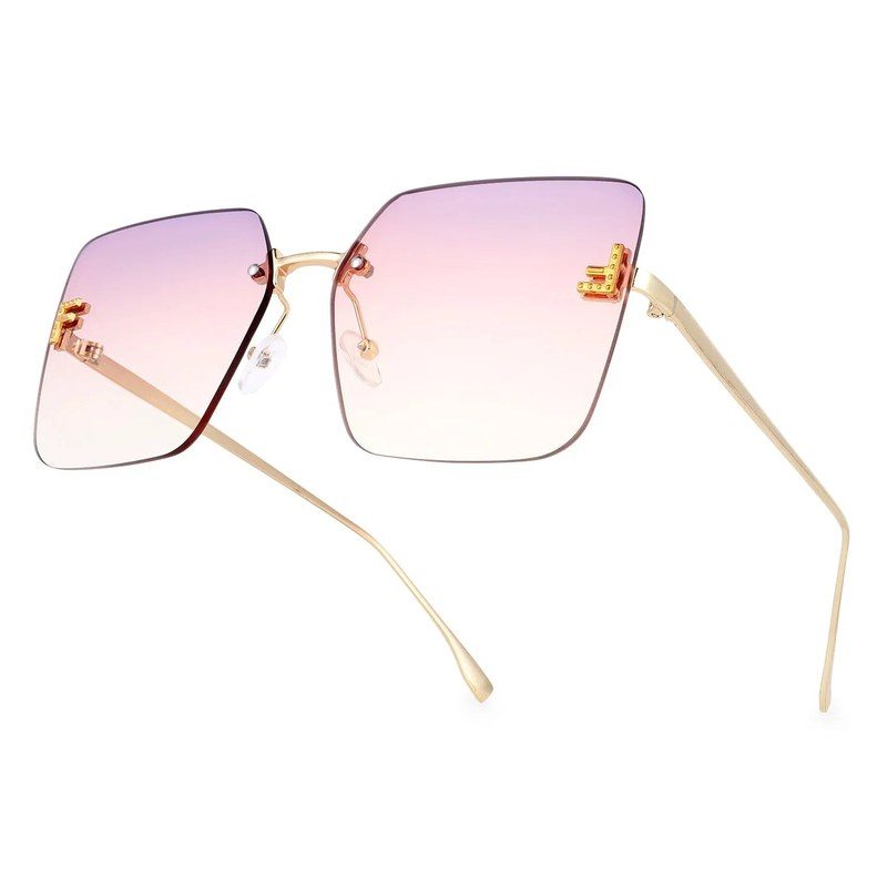 Tesseron Gradient Pink Small Rim Less Square Sunglasses for Women — Hashtag Eyewears