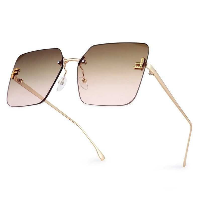 Tesseron | Gradient Yellow Small Rim Less Square Sunglasses for Women [UV-protected]