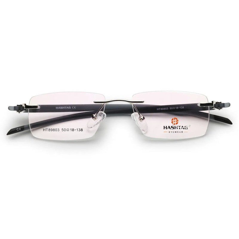 Thermo RM Silver Medium Rim Less Square Eyeglasses for Men & Women — Hashtag Eyewears