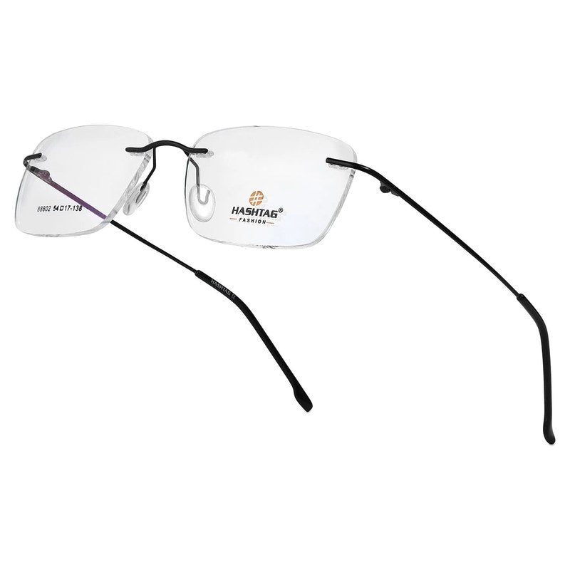 Thin Line Black Medium Rim Less Rectangle Eyeglasses for Unisex — Hashtag Eyewears