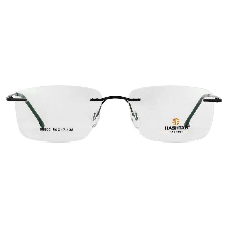 Thin Line Black Medium Rim Less Rectangle Eyeglasses for Unisex — Hashtag Eyewears