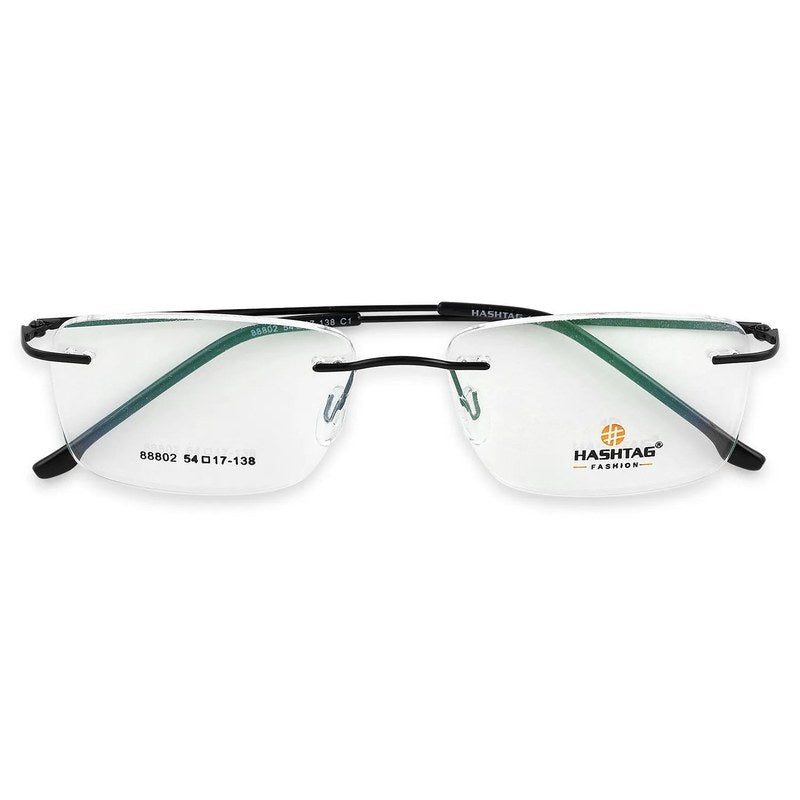 Thin Line Black Medium Rim Less Rectangle Eyeglasses for Unisex — Hashtag Eyewears