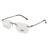 Thin Line Brown Medium Rim Less Rectangle Eyeglasses for Unisex — Hashtag Eyewears
