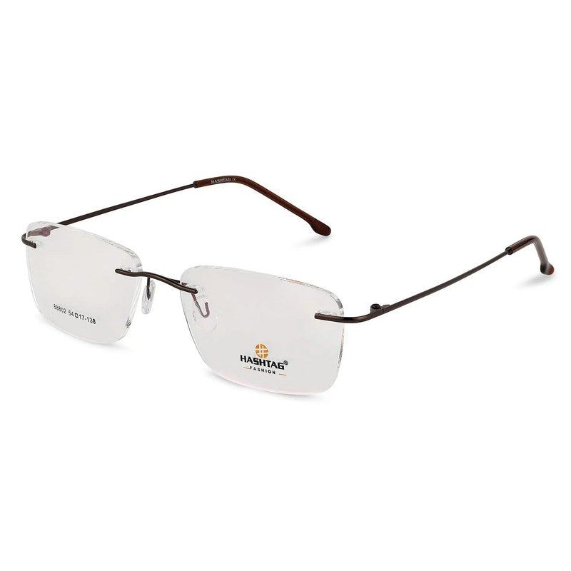 Thin Line Brown Medium Rim Less Rectangle Eyeglasses for Unisex — Hashtag Eyewears