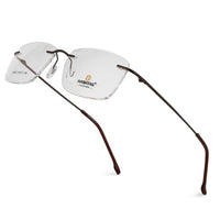 Thin Line Brown Medium Rim Less Rectangle Eyeglasses for Unisex — Hashtag Eyewears