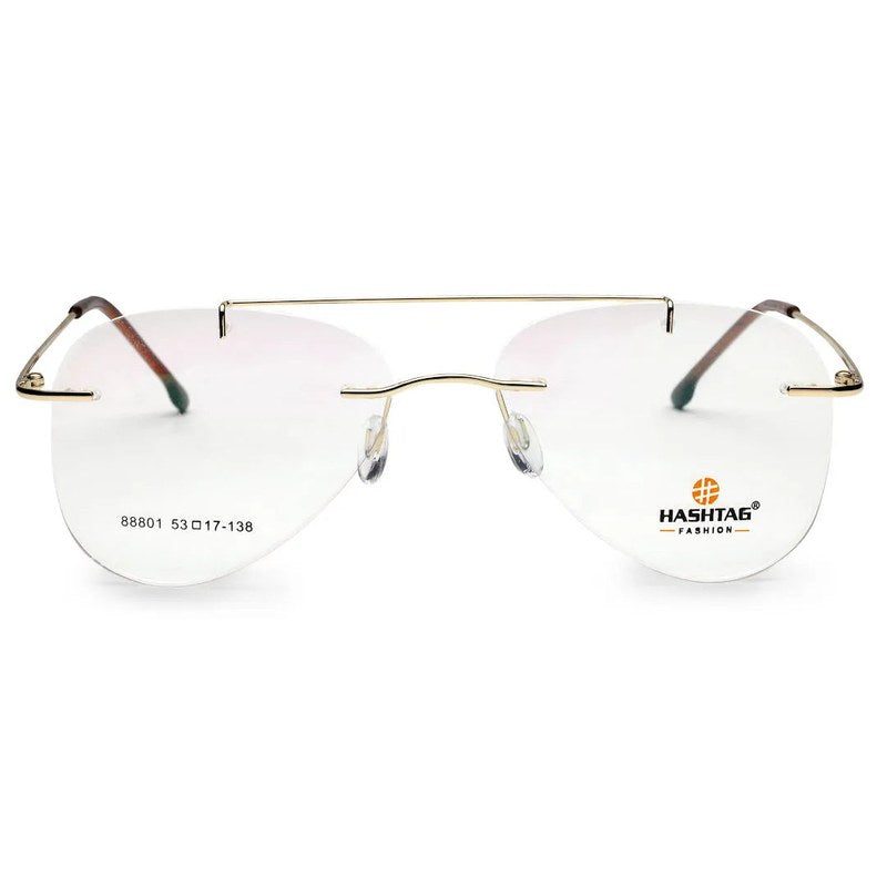 Thin line Gold Medium Rim Less Aviator with Lock Side Hinges Eyeglasses for Men — Hashtag Eyewears