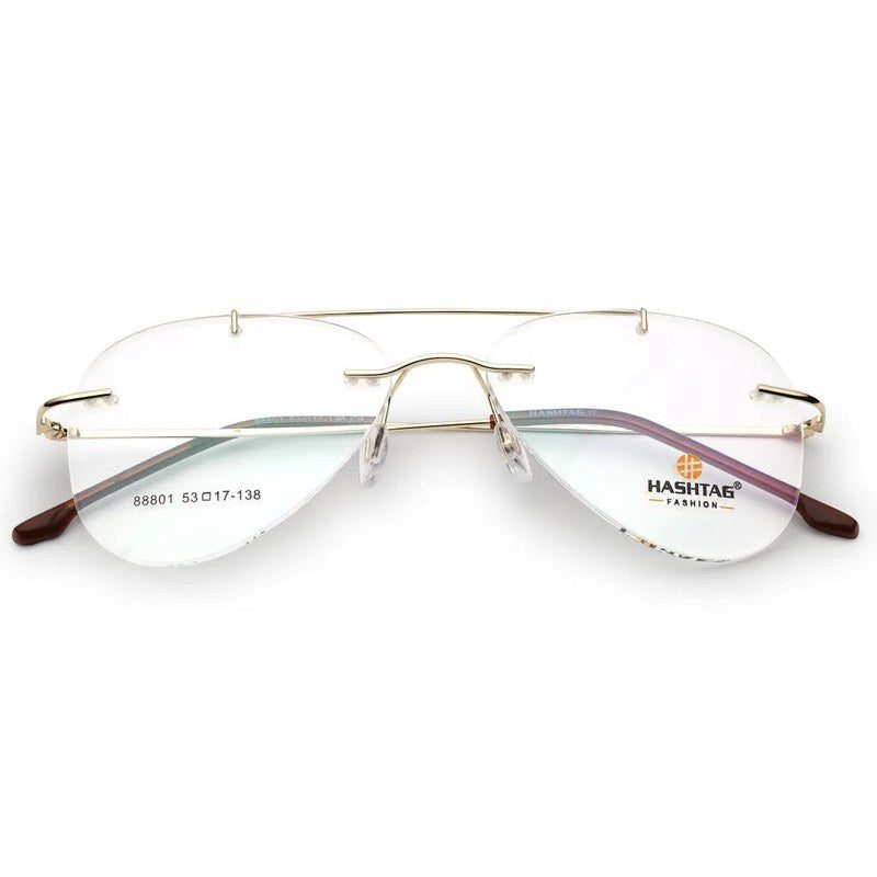 Thin line Gold Medium Rim Less Aviator with Lock Side Hinges Eyeglasses for Men — Hashtag Eyewears