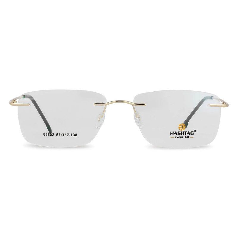 Thin Line Gold Medium Rim Less Rectangle Eyeglasses for Unisex — Hashtag Eyewears