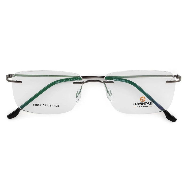 Thin Line Gun Medium Rim Less Rectangle Eyeglasses for Unisex — Hashtag Eyewears
