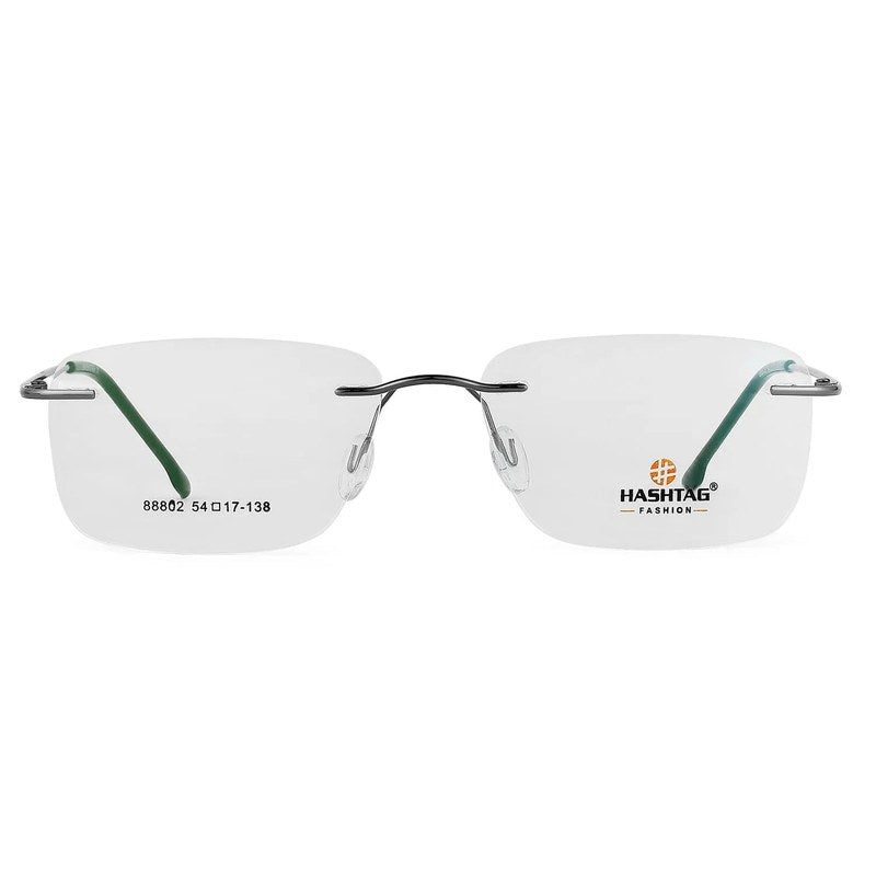 Thin Line Gun Medium Rim Less Rectangle Eyeglasses for Unisex — Hashtag Eyewears