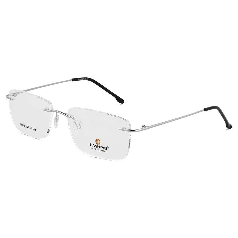 Thin Line Silver Medium Rim Less Rectangle Eyeglasses for Unisex — Hashtag Eyewears